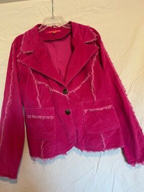 Frayed Corduroy Blazer Jacket in Fuchsia Pink